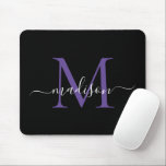 Modern Monogram Black Purple Violet Girly Script Mouse Mat<br><div class="desc">Modern Black Purple Violet Monogram Elegant Girly Script Mouse Pad</div>