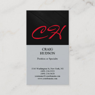 Modern Monogram Black Red Grey Business Card
