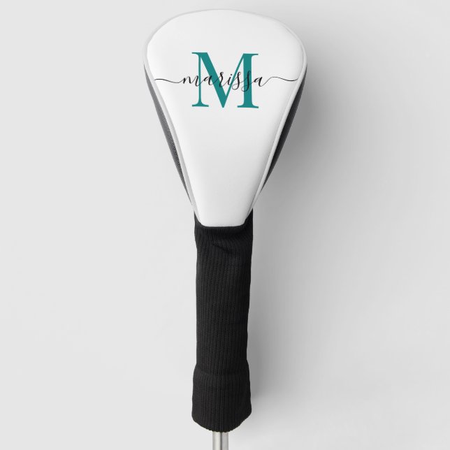 Modern Monogram Black Teal Golf Head Cover (Front)