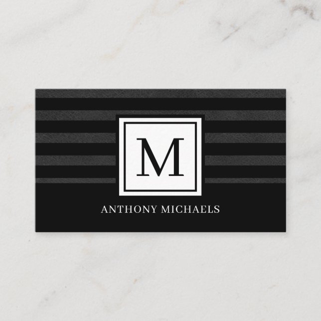 Modern Monogram Black Texture Business Card (Front)