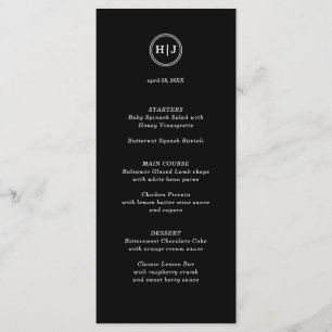 Modern Monogram Black Wedding Menu