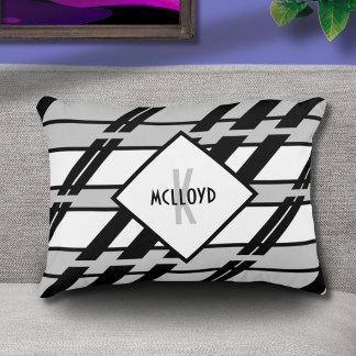 Modern Monogram Black White Abstract Pattern  Decorative Cushion