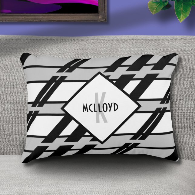 Modern Monogram Black White Abstract Pattern  Decorative Cushion (Creator Uploaded)