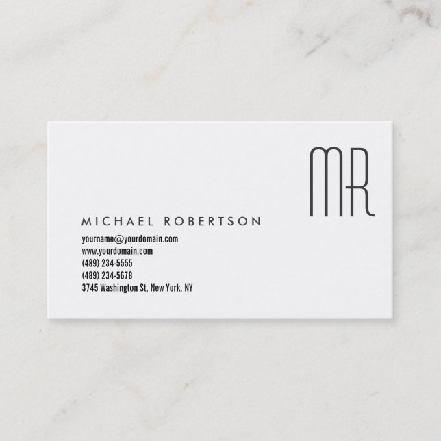 Modern Monogram Black White Clean Business Card (Front)