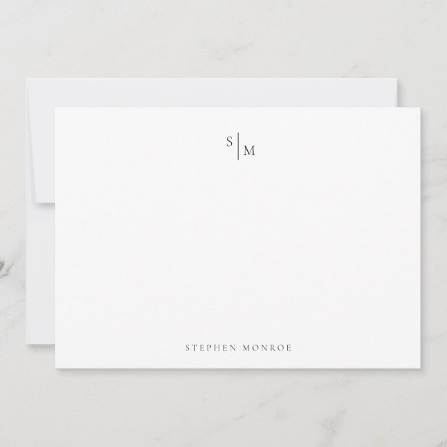 Modern Monogram Black White Correspondence Note Card (Front)