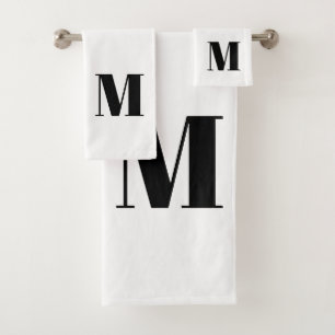 Modern monogram black white custom initial letter bath towel set