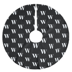Modern monogram black white custom initial letter brushed polyester tree skirt