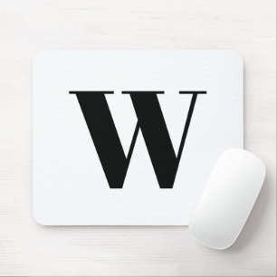 Modern monogram black white custom initial letter mouse mat