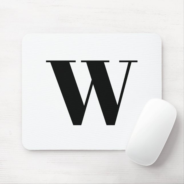 Modern monogram black white custom initial letter mouse mat (With Mouse)