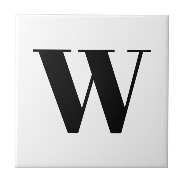 Modern monogram black white custom initial letter tile (Front)