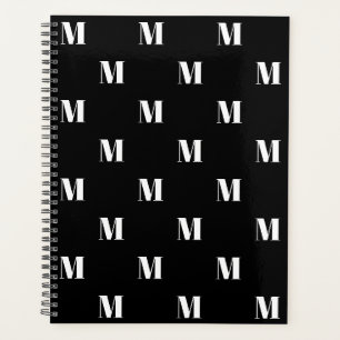 Modern monogram black white custom initial pattern planner