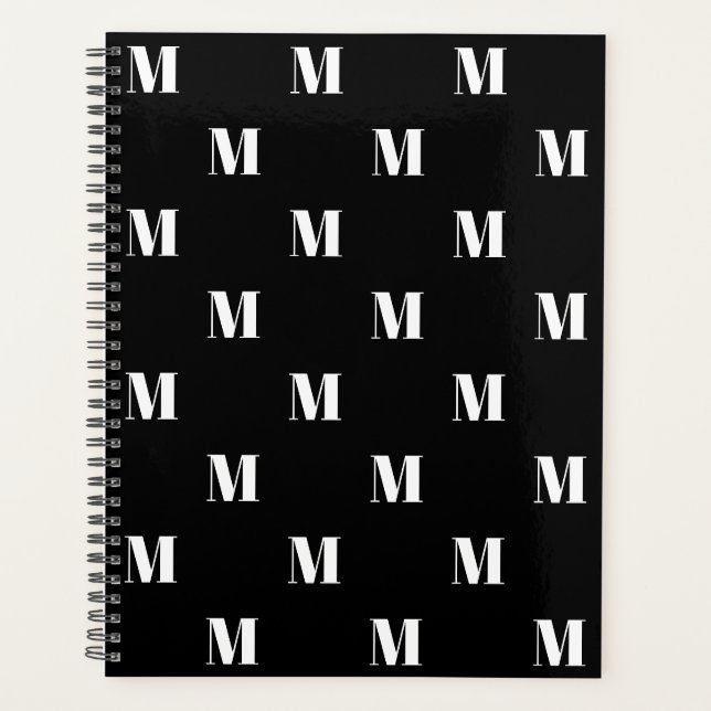 Modern monogram black white custom initial pattern planner (Front)
