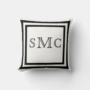 Modern MONOGRAM Black white elegant script Cushion