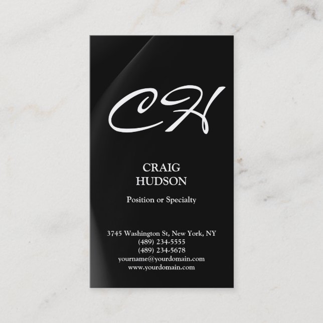 Modern Monogram Black White Grey Business Card (Front)