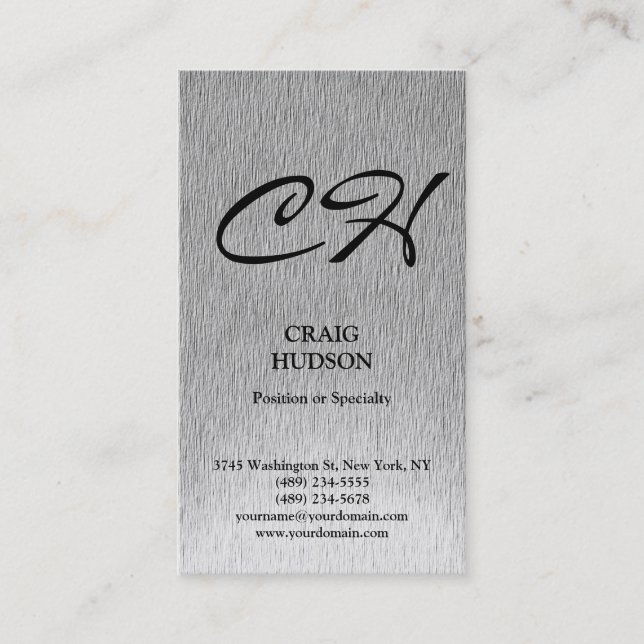 Modern Monogram Black White Grey Business Card (Front)