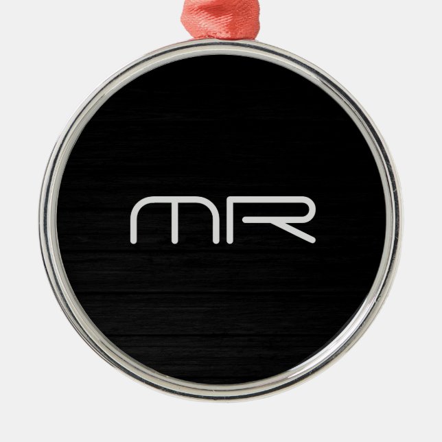 Modern Monogram Black White Name Initials Metal Tree Decoration (Front)