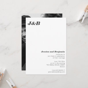 Modern Monogram Black White Photo Wedding Invitation