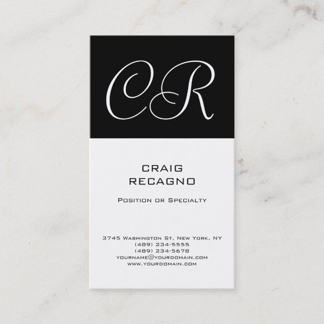 Modern Monogram Black White Plain Business Card (Front)