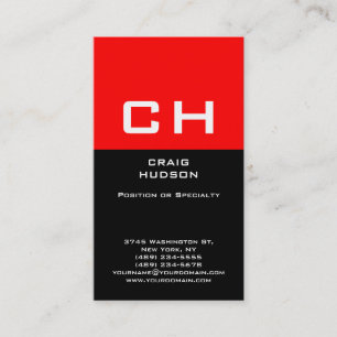 Modern Monogram Black White Red Business Card