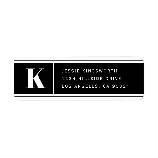 Modern Monogram Black & White Return Address (Front)