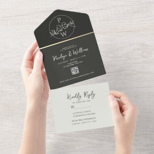 Modern Monogram Black White Wedding All In One Inv Invitation