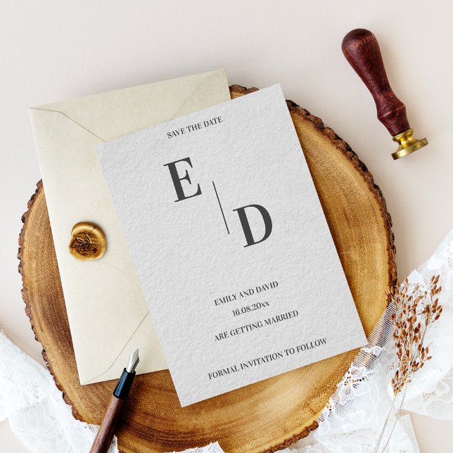 Modern Monogram Black White Wedding Save The Date  Announcement Postcard (Modern Monogram Black White Wedding Save The Date Announcement Postcard)