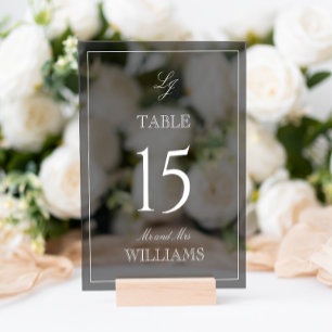 Modern Monogram Black & White Wedding Table Number Acrylic Sign