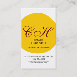 Modern Monogram Black White Yellow Business Card