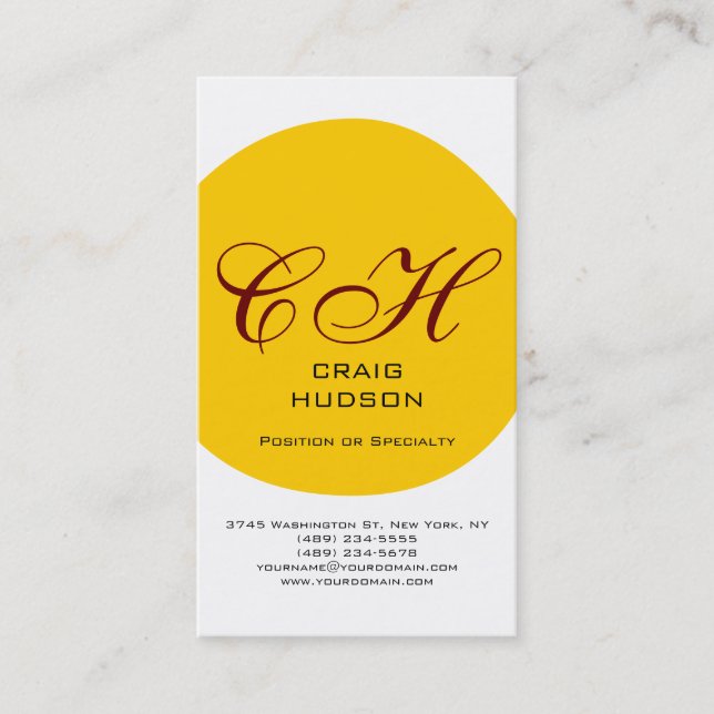 Modern Monogram Black White Yellow Business Card (Front)