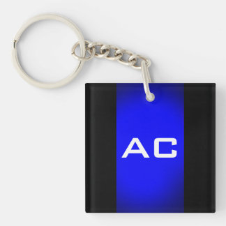Modern Monogram Blue Black Plain Key Ring