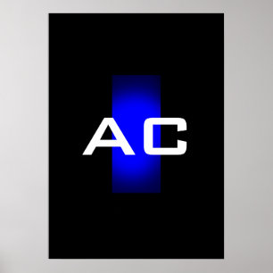 Modern Monogram Blue Black Plain Poster