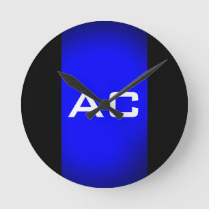 Modern Monogram Blue Black Plain Round Clock