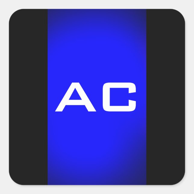 Modern Monogram Blue Black Plain Square Sticker (Front)