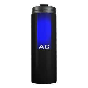 Modern Monogram Blue Black Plain Thermal Tumbler