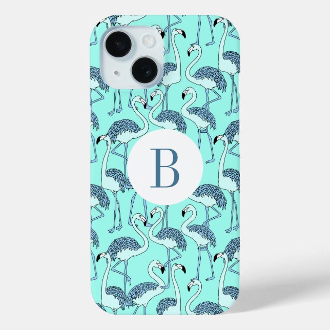 Modern Monogram Blue Flamingos Pattern  Case-Mate iPhone Case (Back)