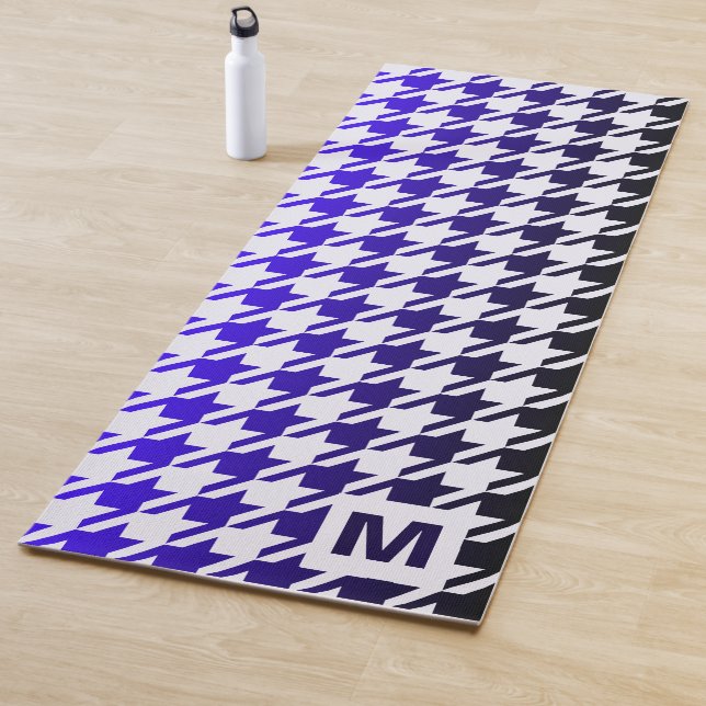 Modern Monogram Blue Gradient Houndstooth Pattern Yoga Mat (In Situ)