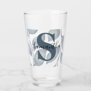 Modern Monogram Blue leaf  Glass