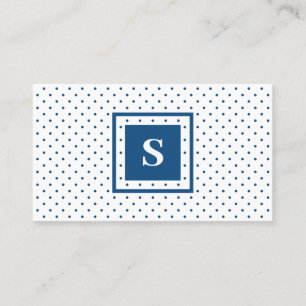 Modern Monogram Blue on White Polka Dot Pattern Business Card
