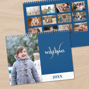 Modern Monogram Blue Photo Calendar