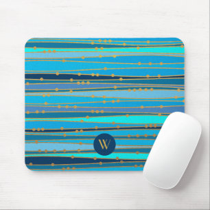Modern Monogram Blue Stripes Pattern Mouse Mat