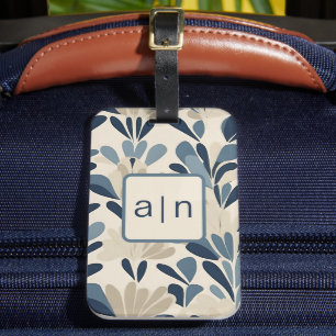 Modern Monogram Blue Wildflowers Luggage Tag