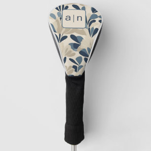 Modern Monogram Blue Wildflowers Luggage Tag Golf Head Cover