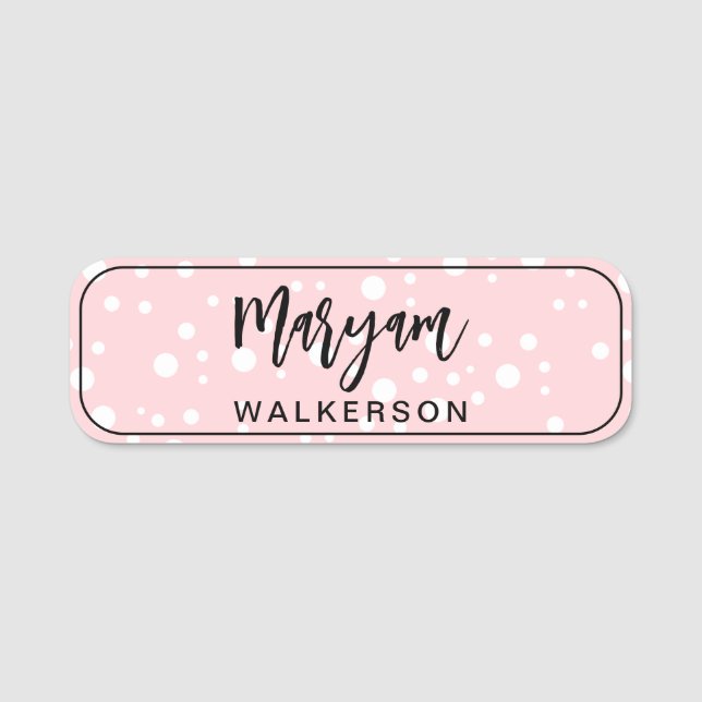 Modern Monogram Blush Pink Feminine Business  Name Tag (Front)