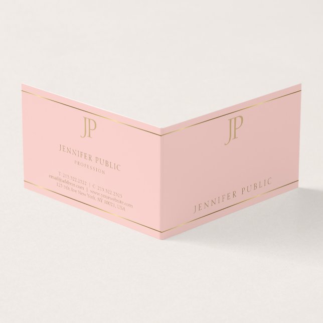 Modern Monogram Blush Pink Gold Minimalist Elegant Business Card (Outside)