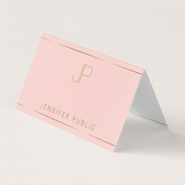 Modern Monogram Blush Pink Gold Simple Template Business Card (Front)