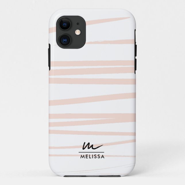 Modern Monogram Blush Pink Lines Abstract Art  Case-Mate iPhone Case (Back)