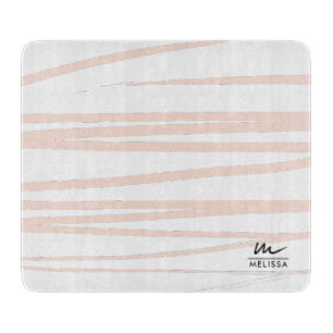 Modern Monogram Blush Pink Lines Abstract Art  Cutting Board