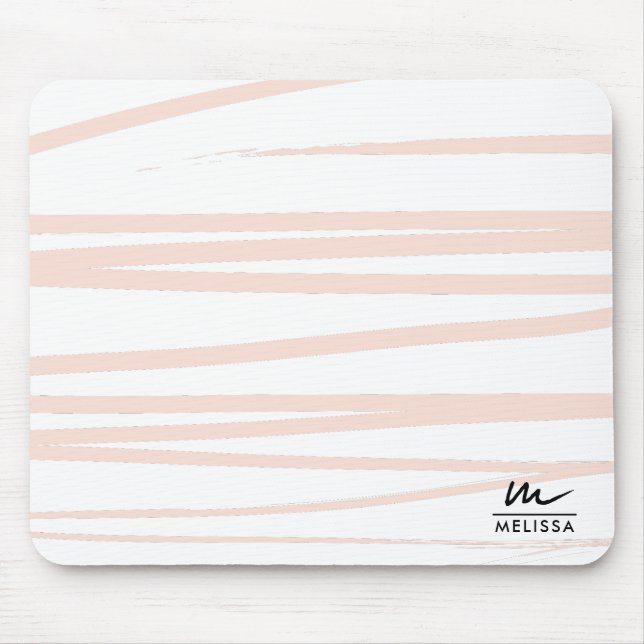 Modern Monogram Blush Pink Lines Abstract Art  Mouse Mat (Front)