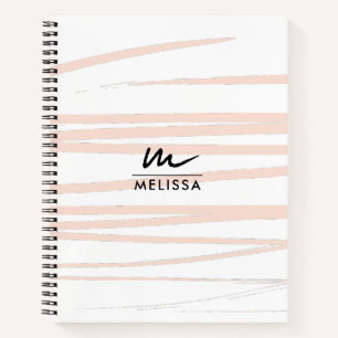 Modern Monogram Blush Pink Lines Abstract Art  Notebook