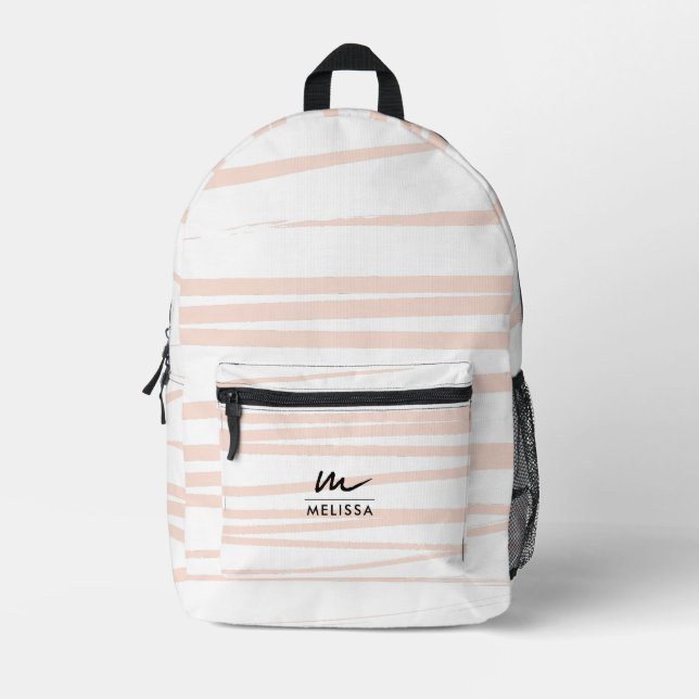 Modern Monogram Blush Pink Lines Abstract Art  Printed Backpack (Front)